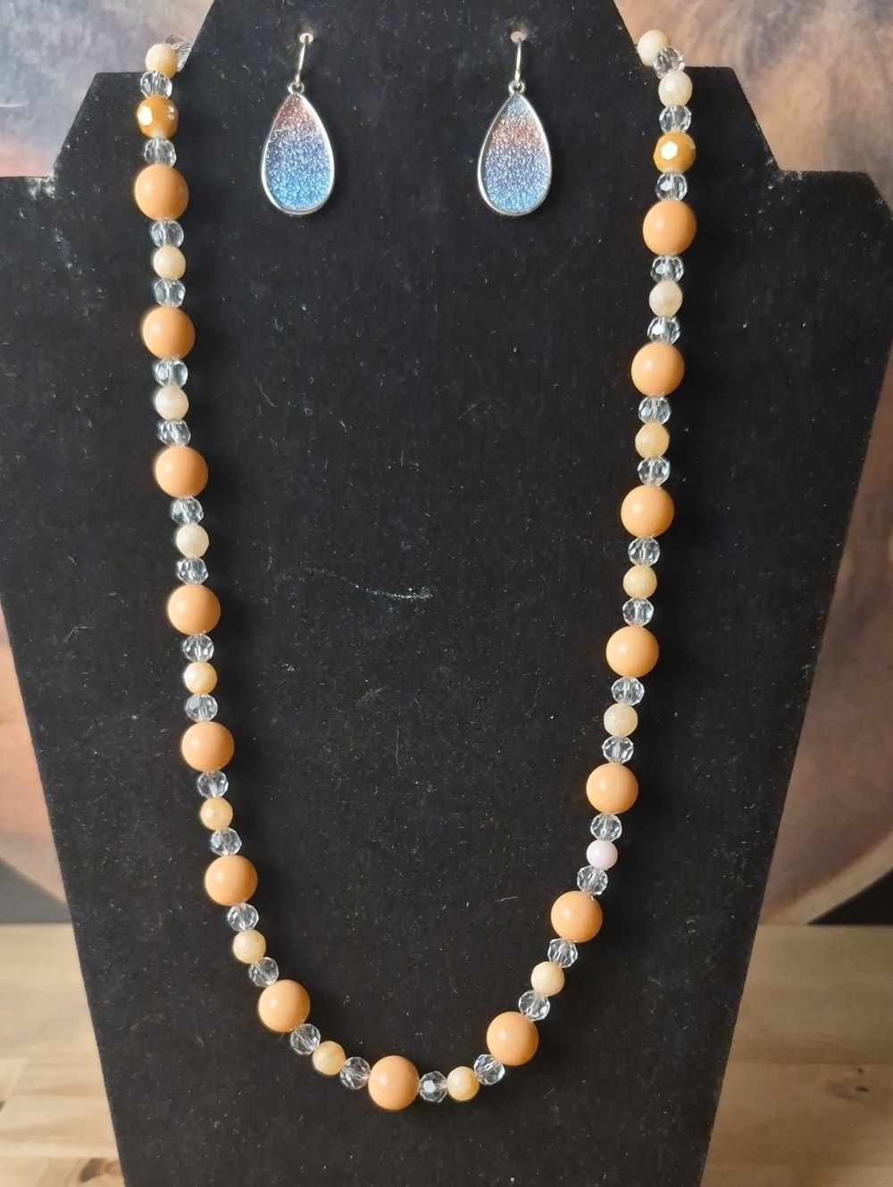 Peach Beaded Necklace with Clear Accent Beads - Women's Fashion Jewelry